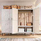 Freestanding Heavy Duty Wardrobe Closet with Magnetic Door, Portable Metal Closets, Foldable Wardrobecloset Organizers and St