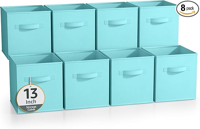 Sorbus 13 Inch Storage Bins - Sturdy Collapsible Fabric Storage Cubes with Handle - 8 Foldable Baskets for Organizing Clothes