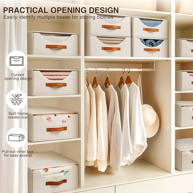 Homsorout Stackable Storage Drawers - Large Collapsible Storage Bins with Drawers, 4 Pack Closet Shelf Organizer Basket, Fabr