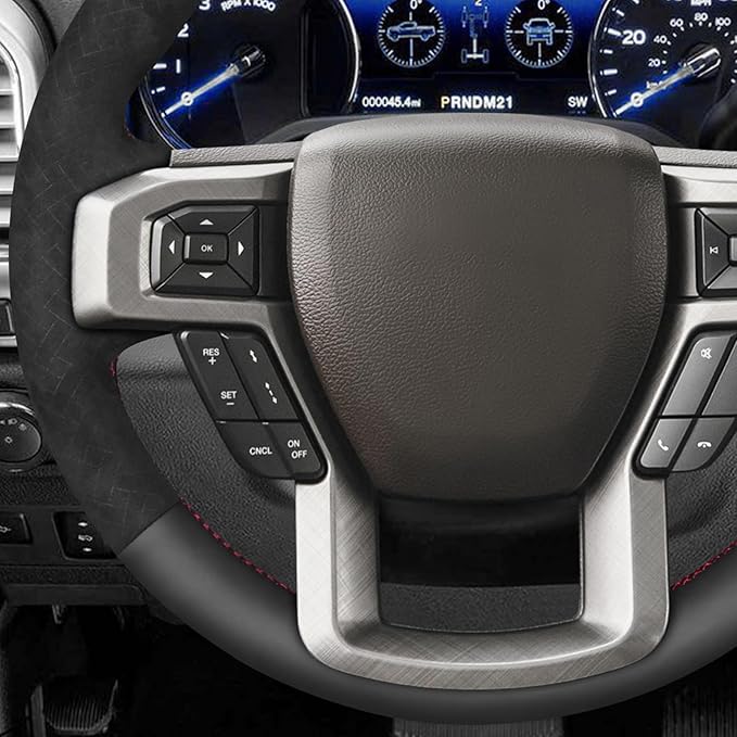 MEWANT Steering Wheel Cover for Ford F150 F250 F350 Expedition 2018 Made of Black Smooth Faux Leather Embossed Athsuede