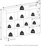 Furinno Claude Book Shelf, 10-Cube Mid Century Style Bookshelf, Bookcase, Storage Organizer with Wood Legs, 9.4" x 55.1" x 45