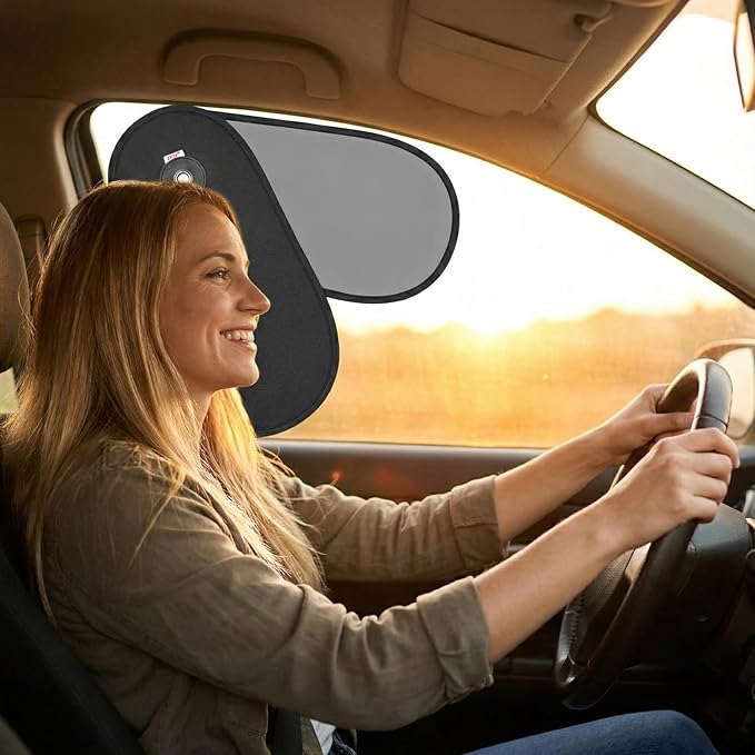 TFY Rotatable Car Side Window Sun Shade – 2-in-1 Adjustable Dual Layer Visor (Opaque Silver & Dark Tint) – Static Cling Sun Blocker for Driver Glare, UV Protection & Heat Reduction