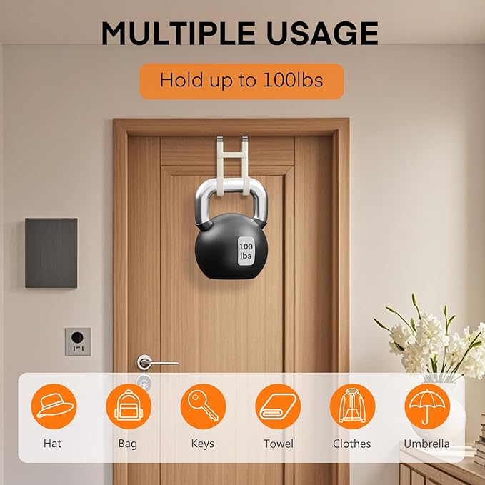 FYY Over The Door Hooks - 4 Pack Heavy Duty Dual-Hook Organizer Hanger with Non-Slip Rubber for Towels, Clothes, Hats & Bags 