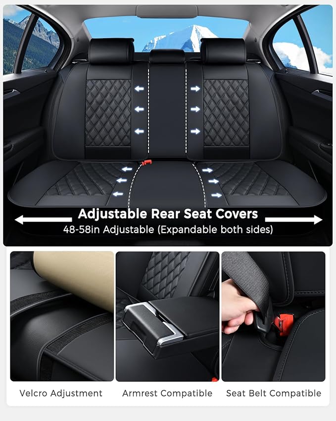 Huidasource Car Seat Cover, Nappa Leather Seat Covers, Velcro Adjustable, Compatible with Airbags, Armrests, Child Seat, Seat