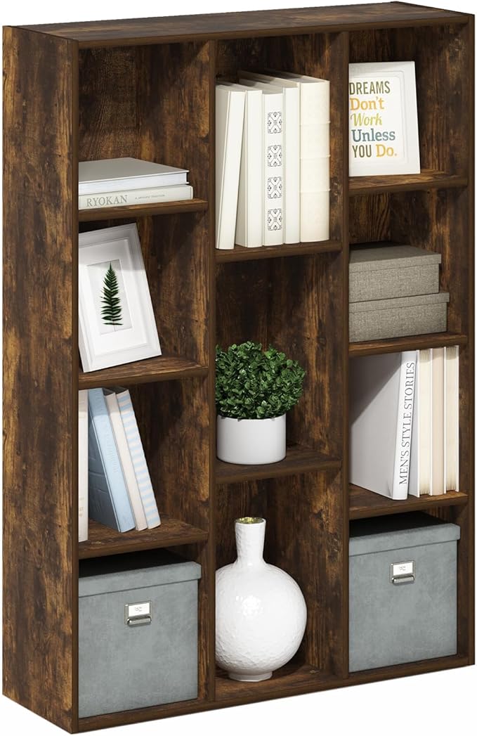Furinno LUDER Book Shelf, 11-Cube Bookshelf, Reversible Bookcase, 9.4 x 29.1 x 41.7, Easy Assembly, for Living Room, Bedroom,