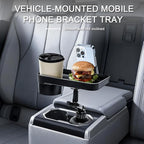 Car Cup Holder Tray, 10 Inch 3 in 1 Detachable Car Food Tray with 360° Rotating Phone Holder, Cup Holder Expander Adapter Fits Yeti Hydro Flask 16-46 oz, Road Trip Car Essentials