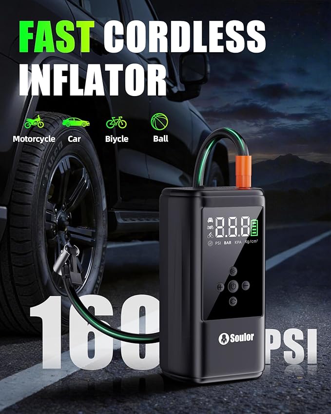 6000A Car Battery Jump Starter with 160 PSI Air Compressor, Battery Jumper Starter Tire Inflator Portable, Battery