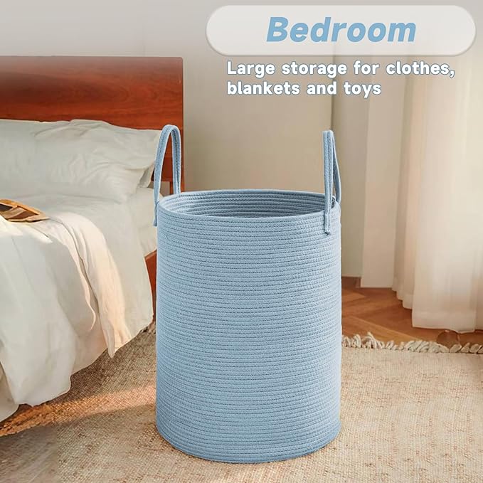 JMvicyroam Large Woven Laundry Basket Hamper,60L Cotton Rope Storage Bin for Blankets,Toys and Clothes,Decorative Tall Nurser