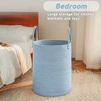JMvicyroam Large Woven Laundry Basket Hamper,60L Cotton Rope Storage Bin for Blankets,Toys and Clothes,Decorative Tall Nurser