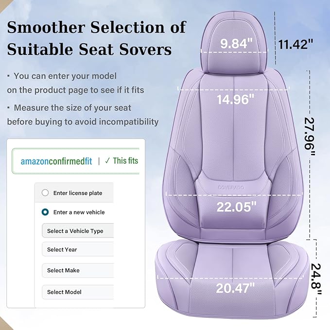 Coverado Seat Covers, Car Seat Covers Front Seats, Car Seat Cover, Car Seat Protector Waterproof, Car Seat Cushion Nappa Leat
