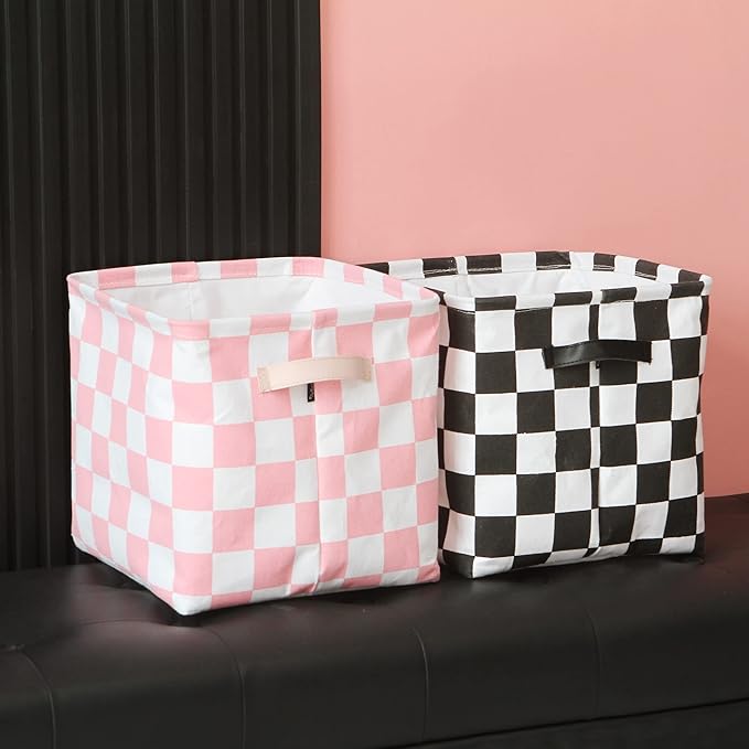 Hinwo 3-Pack Cubic Organizer Shelf Bins, Canvas Fabric Storage Baskets with Handles, 22L/5.8-Gal Square Storage Bins, Cubes, 
