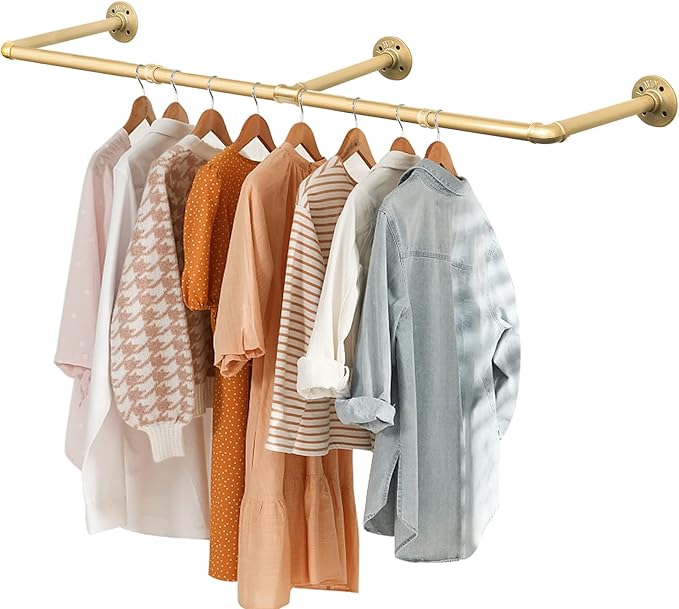 Wall Industrial Pipe Clothes Racks, DIY Floating Hanger Rustic Home Pipe Decor, Mounted Closet Storage Organizer Holder Syste
