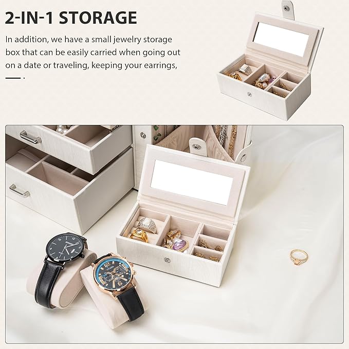 AKOZLIN 4-Tier Jewelry Box Lockable Leather Jewelry Storage Case Organizer with 3 Drawers for Women Girls Ring Necklace Earri
