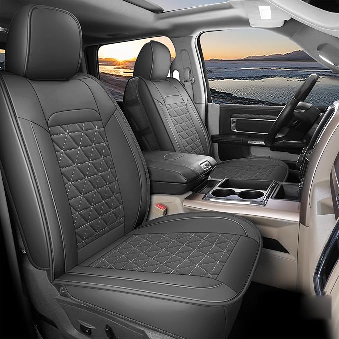 Coverado Dodge Ram Seat Cover Full Set, Waterproof Ram 1500 Seat Cover Compatible with 2002-2025 Dodge RAM 1500 2500 3500 Cre