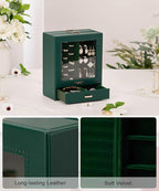 Homde Jewelry Organizer Girls Women Jewelry Box for Necklaces Rings Earrings Gift Bracelets Storage Case (Forest Green + Gold