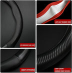Car Steering Wheel Cover Fusion Carbon Fiber Premium Leather Non-Slip, Breathable, Trendy Accessories with Car Logo,for Accessories (Old-Old)
