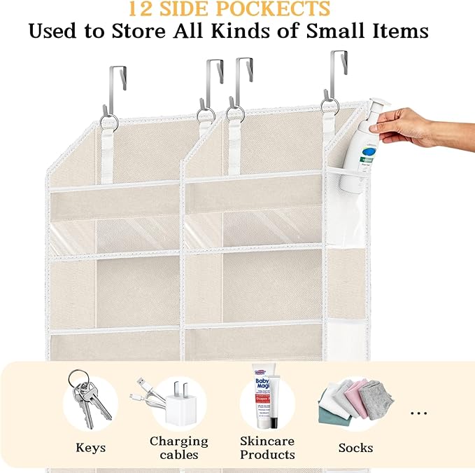 2 Pack Over The Door Organizer 6 Tiers, Extra Large Behind Door Storage of 12 Compartments, 80 lbs Weight Capacity Hanging St
