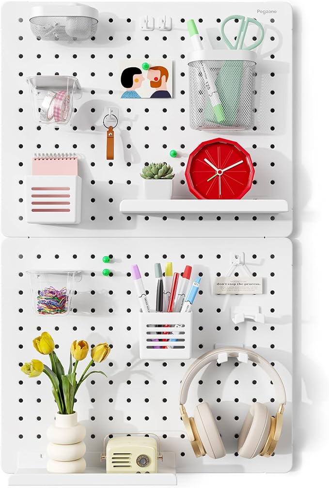 PEGZONE Pegboard Wall Organizer Combination Kit,Overall 33.1"x20.5" Metal Office Pegboard with 19 Accessories, Wall Mounted P