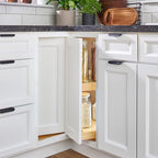 Rev-A-Shelf 28" Pie-Cut Lazy Susan Organizer for Base Corner Kitchen Cabinets, Banded Wood Home Storage 2-Shelves w/Telescopi