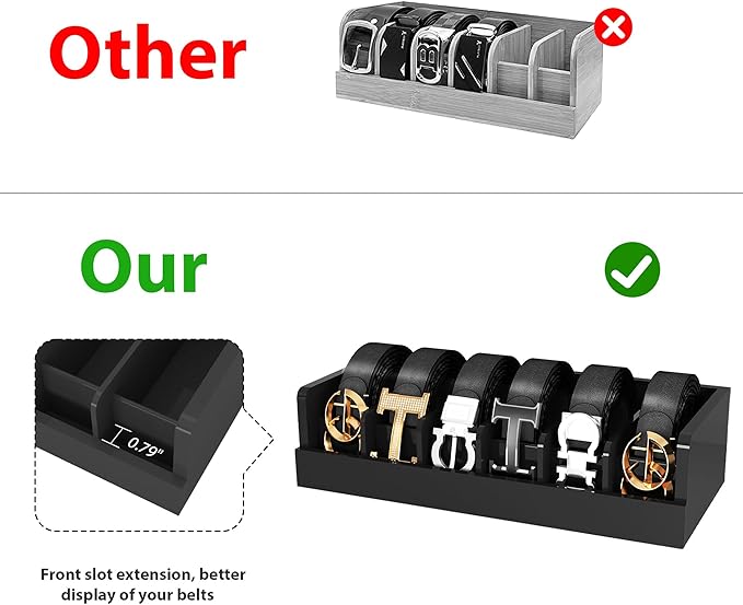 Belt Organizer for Drawer - Bamboo Belt Storage Organizer | Belt Rack for Closet Wall Mount Men Women Tie Sock Bra Scarf Ribb