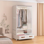 Portable Closet,Portable Closets for Hanging Clothes,Japanese Style Wardrobe Clothing Rack with 2 Drawers,1 Hanging Rods and 