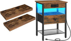 HOOBRO Floating Shelves and Nightstand Bundle, Wall Mounted Shelf Set of 2, End Table with Charging Station, BF40BJ01-BF209UD