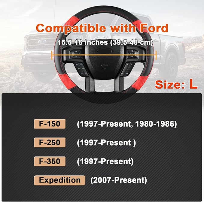 GIANT PANDA Steering Wheel Cover for Ford F150 F250 F350 Expedition - Black+Red