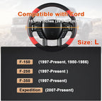 GIANT PANDA Steering Wheel Cover for Ford F150 F250 F350 Expedition - Black+Red