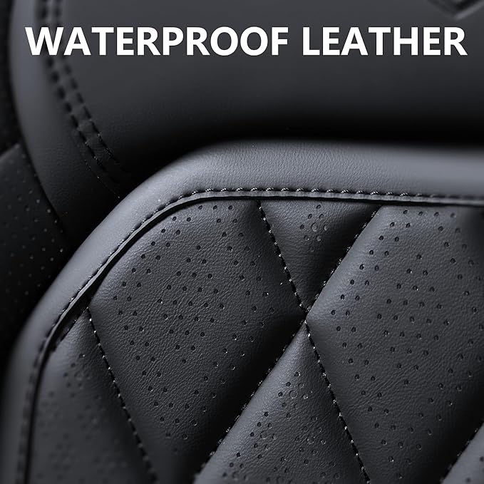 Coverado Car Seat Covers Full Set, Front and Back Seat Covers for Cars, Luxury Faux Leather Waterproof Seat Covers, Black Car