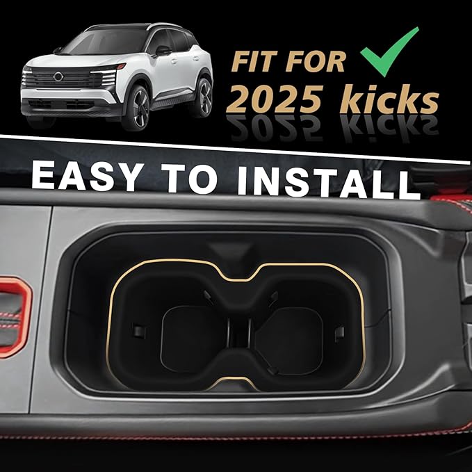 Muslogy Center Console Cup Holder Inserts Compatible with 2025 2026 Nissan Kicks Accessories Middle Console Armrest Front Drink Stopper Non-Slip Silicone Rubber Organizer Drink Cup Holder Organizer