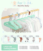 VIS'V Baby Hangers, 11 Inch Velvet Kids Hangers with 6 Pcs Clothes Size Dividers, Infant Toddler Nursery Closet Organization,