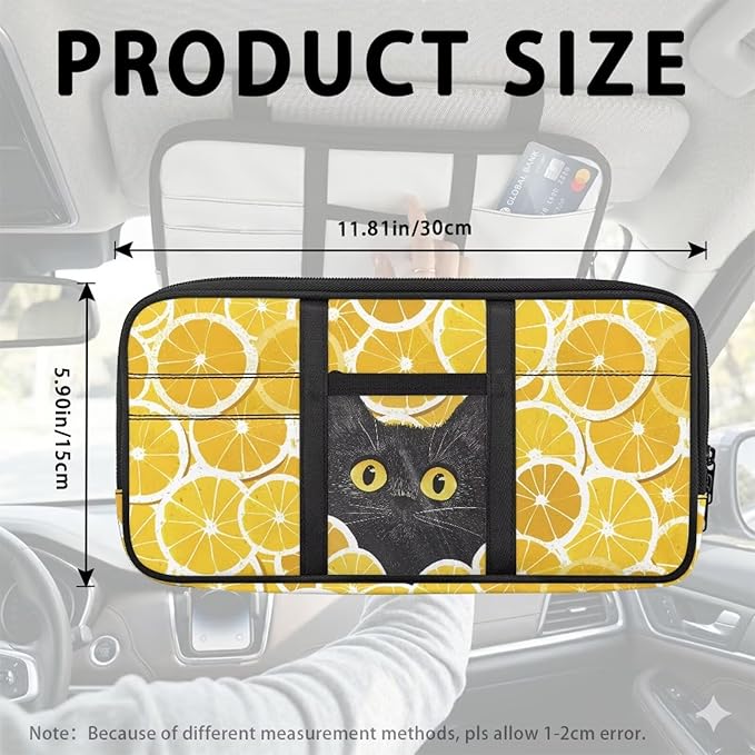 Lemon Black Cat Tactical Sun Visor Organizer,Car Accessories with Zipper Visor Storage Pouch, Adjustable Straps for SUV Truck