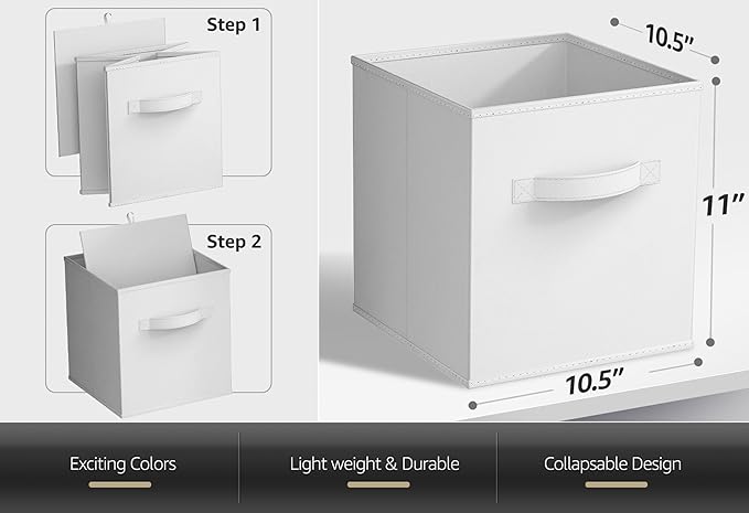 Sorbus Foldable Storage Cubes - 6 Pack, 11 Inch, White, Fabric, Foldable, Storage and Organization, Versatile Use, Collapsibl
