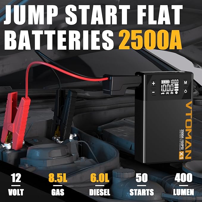 VTOMAN X1 Jump Starter with Air Compressor, Car Battery Jumper Starter (Up to 8.5L Gas/6L Diesel Engine) with 150PSI Auto