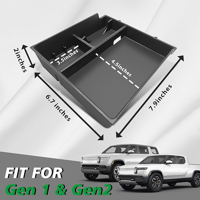 BestEvMod Center Console Organizer Tray Compatible with 2022-2025 2026 Rivian R1T/R1S Removable Coin Holder Armrest Storage Box ABS Material with PVC Trim Accessories (V3 Black)