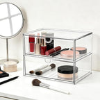 Prsildan Acrylic Makeup Organizer, 2 Pack Stackable Clear Storage Drawers for Baby Bottles Desk Organizers with 2 Drawers for
