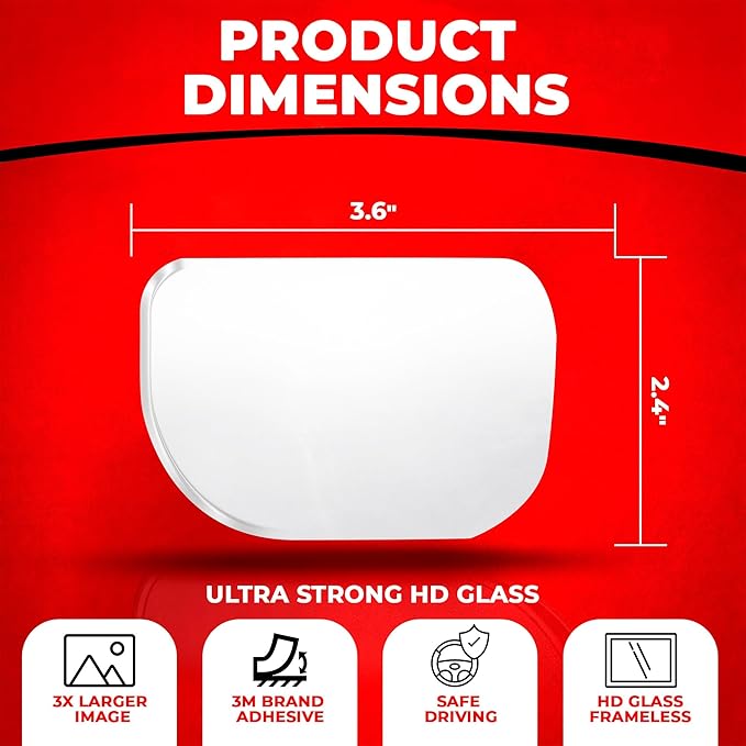 Blind Spot Mirror for Trucks 3.6"X2.5" - HD Glass Frameless Convex Mirror for Truck with Wider View and Improved Traffic Safety