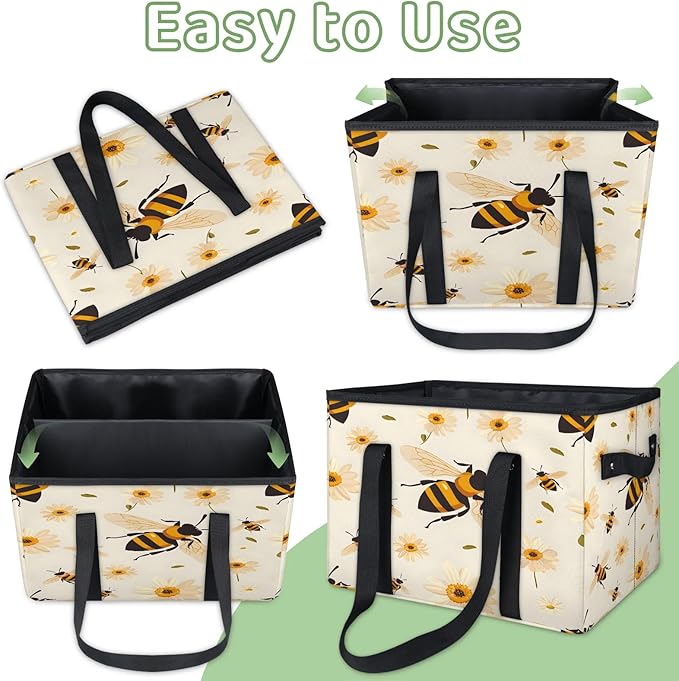Reusable Grocery Bags Heavy Duty Shopping Bags Foldable Large Tote Bags with Long Handles & Hard Bottom