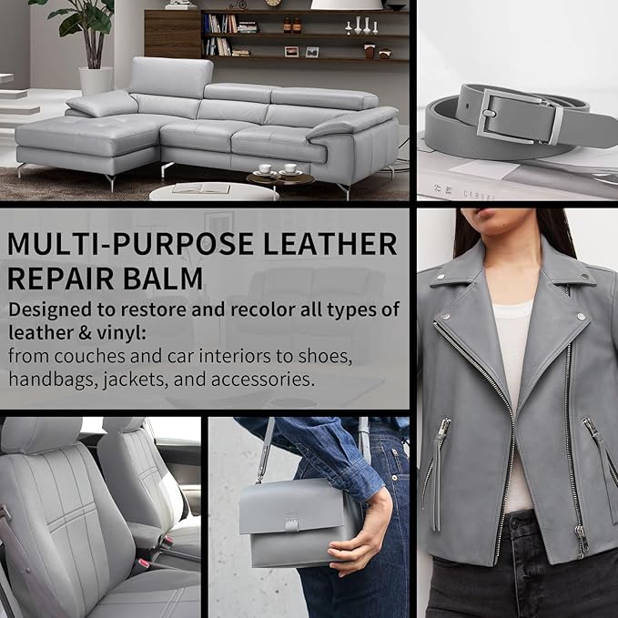 Leather Recoloring Balm and Leather Repair Kit for Furniture, Gray Leather Dye for Couches, Car Seats, Leather Paint & Stain 