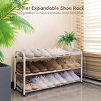 Gonfoam 3-Tier Expandable Shoe Rack,Adjustable Shoe Shelf Storage Organizer Heavy Duty Metal Free Standing Shoe Rack for Entr