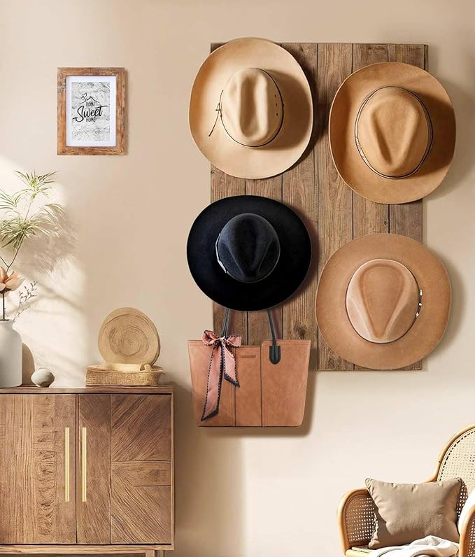 Livelab Cowboy Hat Holder, (4 Pack) Cowboy Hat Rack for Wall Mount, Metal Hat Organizer Storage Cowboy Hats Hanger Hooks for 