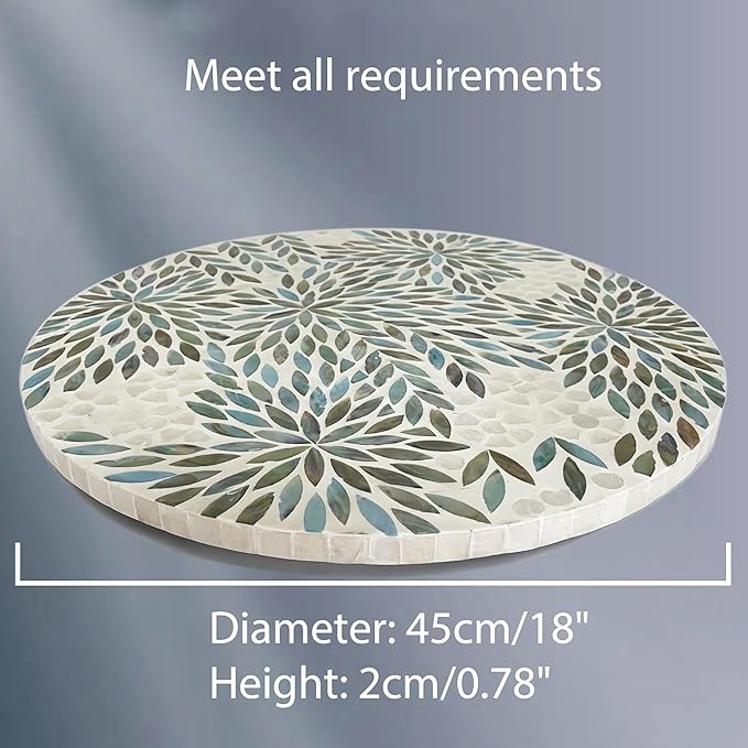 i-lan 18-inch Mother of Pearl Lazy Susan – Large Rotating Turntable with Floral Inlay, Smooth Spin for Kitchen Cabinet Dining