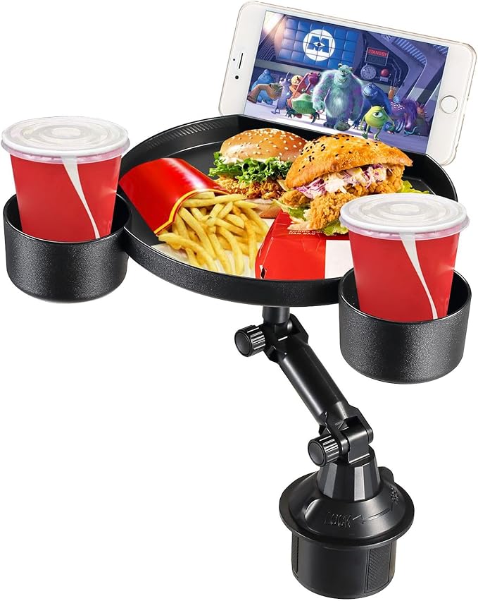 Cup Holder Expander for Car, Degrees Rotate Adjustable Surface Car Tray Table and Drink Holders with Coaster, Apply to All Au