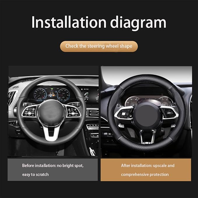 Car Steering Wheel Cover Fusion Carbon Fiber Premium Leather Non-Slip, Breathable, Trendy Accessories with Car Logo,for Accessories (Old-Old)