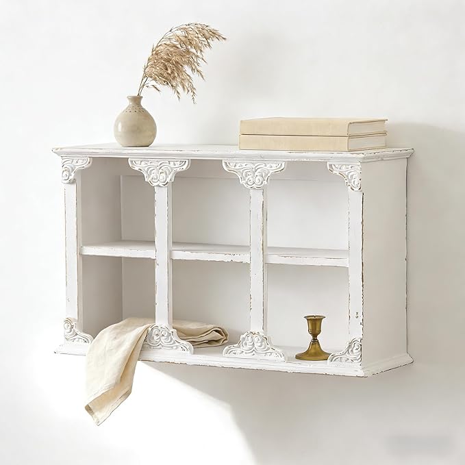 SOFE Vintage Rustic Floating Shelves for Wall White, 3-Tier Wall Shelf 24 Inch Long, Wood Shelving Unit for Bathroom Kitchen 