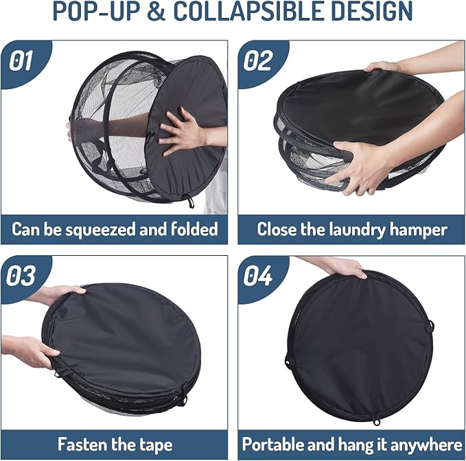 Seiritex 2Pcs Mesh Popup Laundry Hamper 115L Extra Large Collapsible Laundry Basket Foldable Clothing Storage Basket with Han