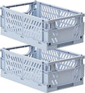 HUUSMOT 2-Pack Small Pastel Plastic Storage Baskets, Collapsible Crates for Organizing, Space-Saving Mini Bins for Classroom,