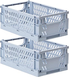 HUUSMOT 2-Pack Small Pastel Plastic Storage Baskets, Collapsible Crates for Organizing, Space-Saving Mini Bins for Classroom,