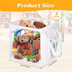 4 Pack Clear Toy Storage Bins with Lids - 12" x 12" Storage Cube Bins, Foldable PVC Boxes with Handles, Storage Organizers fo