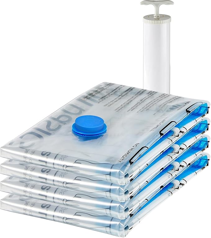 Amazon Basics Vacuum Storage Bags for Blankets, Vacuum Compression Space Saving Storage Bags with Hand Pump for Clothes Packi